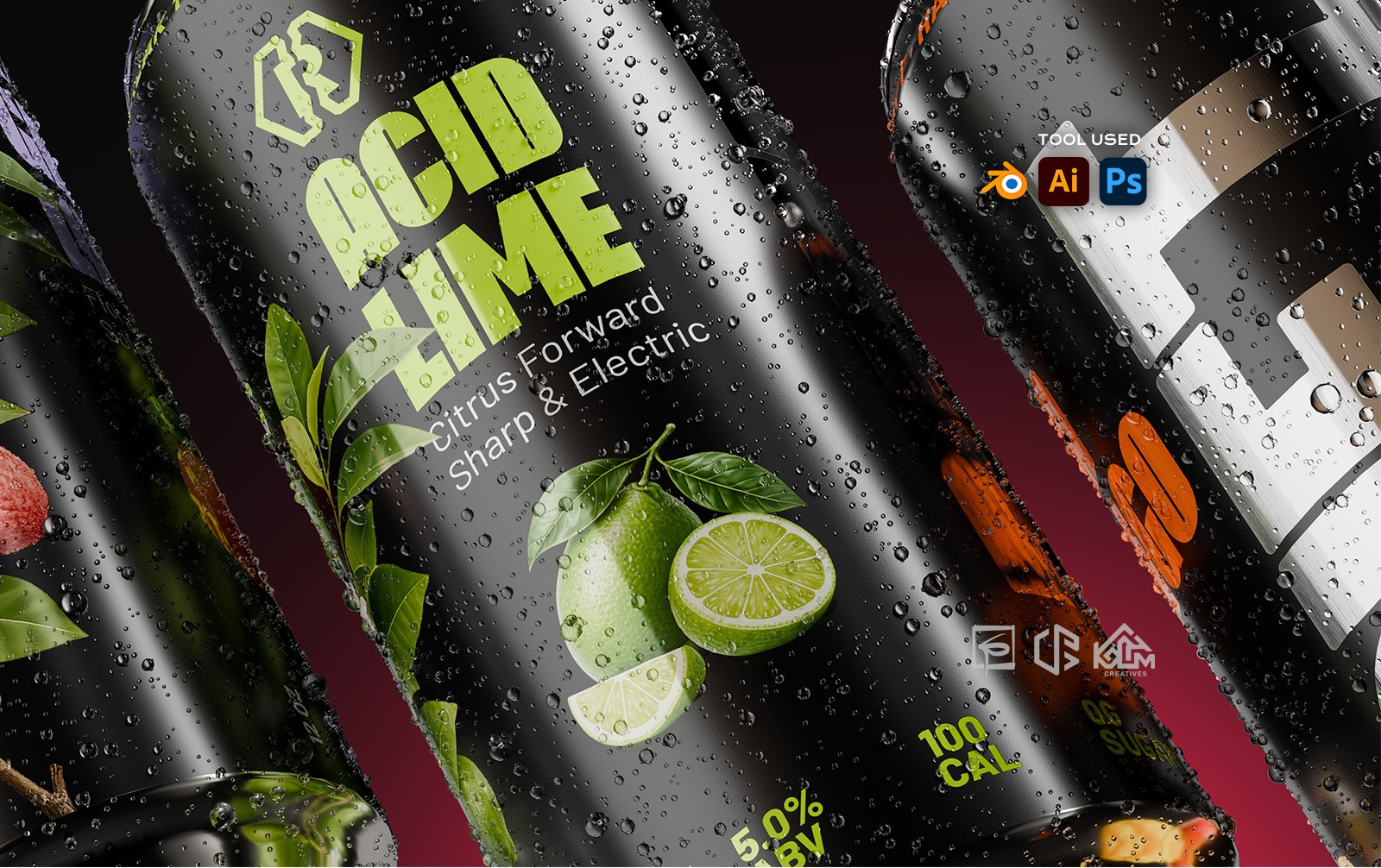 RIFT energy drink 3D can render, acid lime variant hero visualisation for beverage brand launch campaign